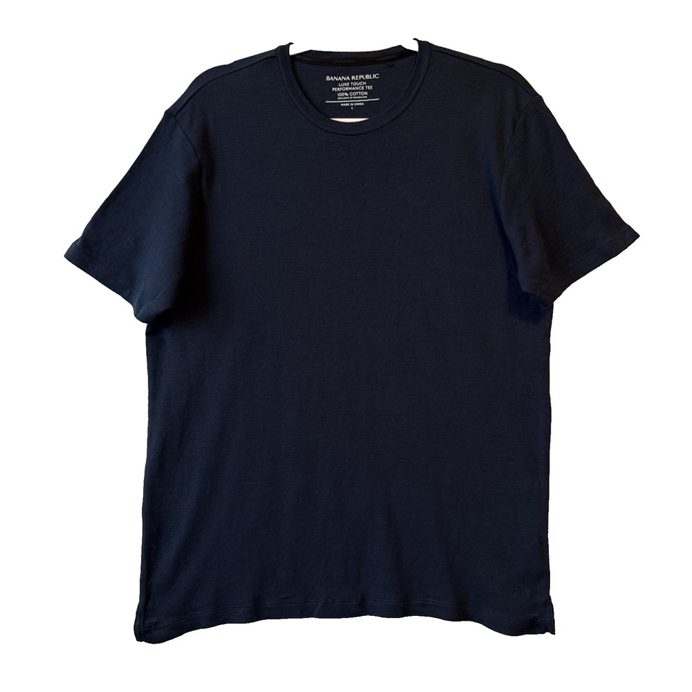 Banana Republic Luxe Touch Performance Tee T Shirt L Blue Mini Stripe‎ Cotton